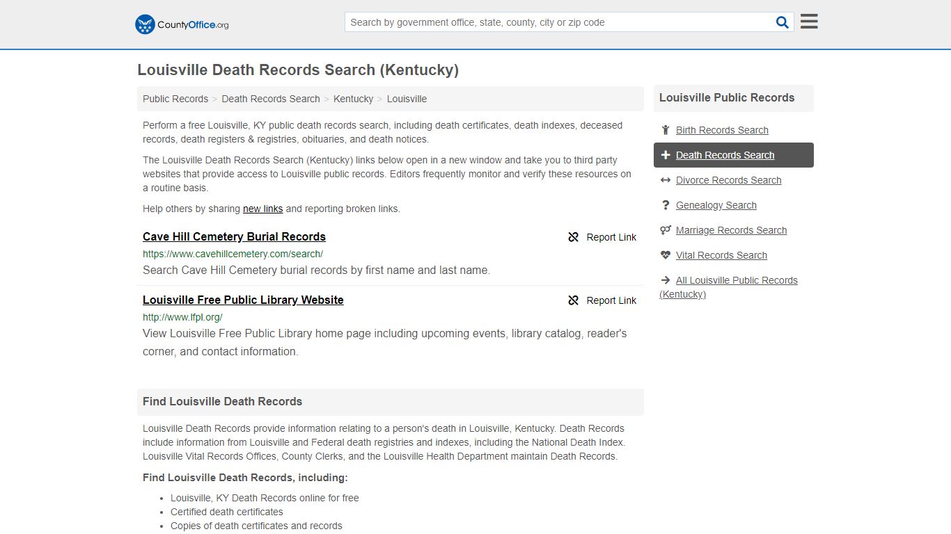 Death Records Search - Louisville, KY (Death Certificates ...