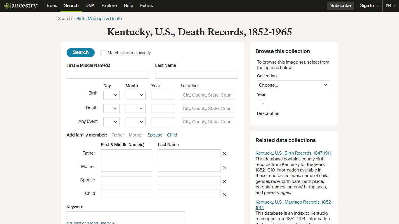 Kentucky, U.S., Death Records, 1852-1965 - Ancestry