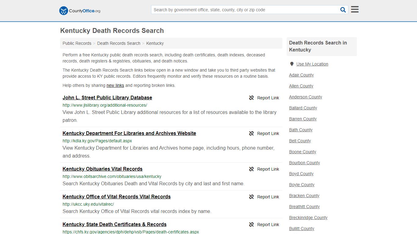 Death Records Search - Kentucky (Death Certificates & Indexes)